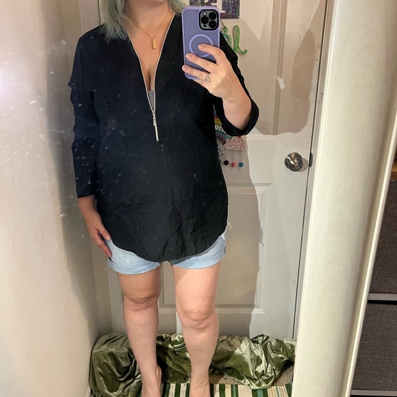 Tops - SEXY LONG SLEEVE BLACK TUNIC LIGHT ZIPPER DETAIL XL EUC TOP SHIRT